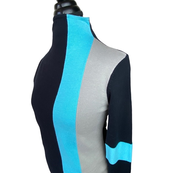 Spanner Retro Black Blue Color Block Tight Knit High Neck Long Sleeve Sweater S - Picture 6 of 16
